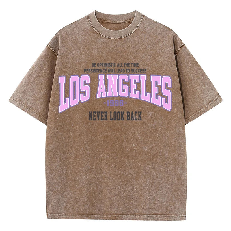 Womans Cotton Washed T-Shirts Trend Distressed Loose Tees Los Angeles 1996 Printing Short Sleeve Summer Street Female Clothes