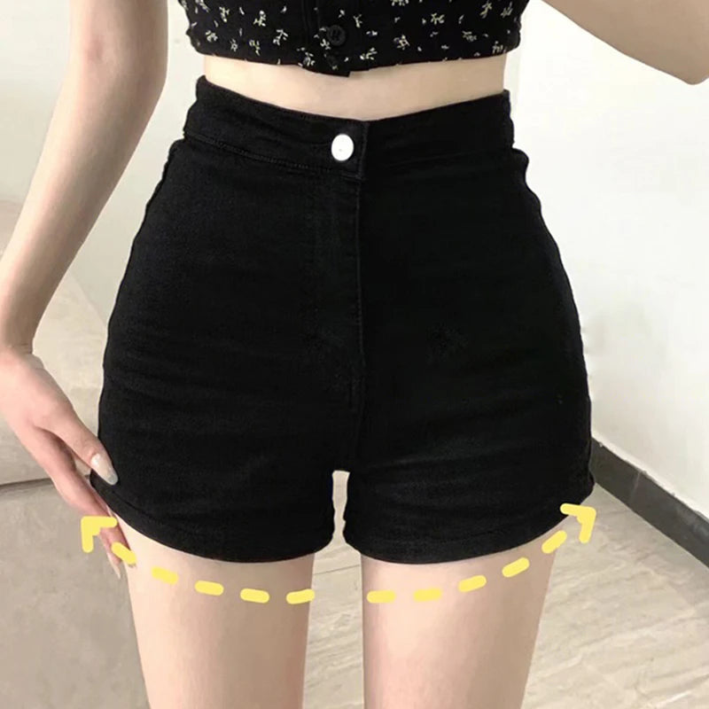 High Waist Denim Shorts Women's Elastic Slimming Sexy A- Line Hot Pants Tight Butt Lifting Body Shaping Trendy Shorts