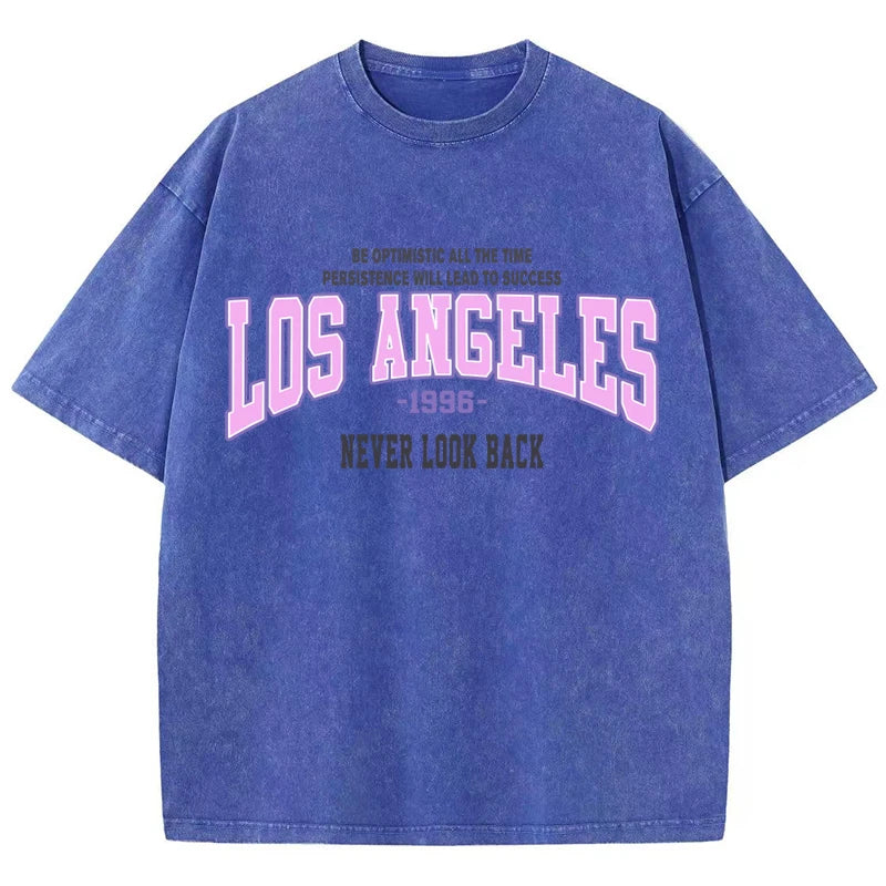 Womans Cotton Washed T-Shirts Trend Distressed Loose Tees Los Angeles 1996 Printing Short Sleeve Summer Street Female Clothes