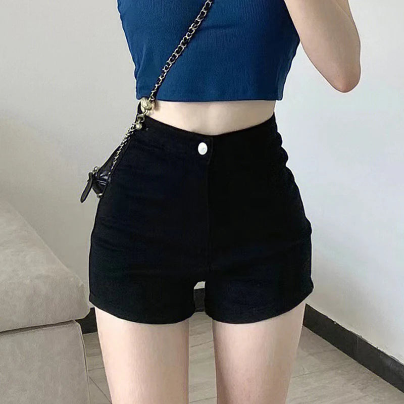 High Waist Denim Shorts Women's Elastic Slimming Sexy A- Line Hot Pants Tight Butt Lifting Body Shaping Trendy Shorts