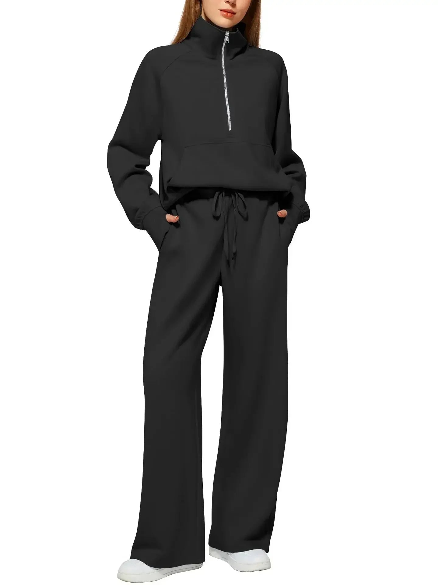 2025 Women's Style 2-Piece Set Oversized Zippered Ultra-Wide Leg Sweatpants Casual Suit Coat and Shorts