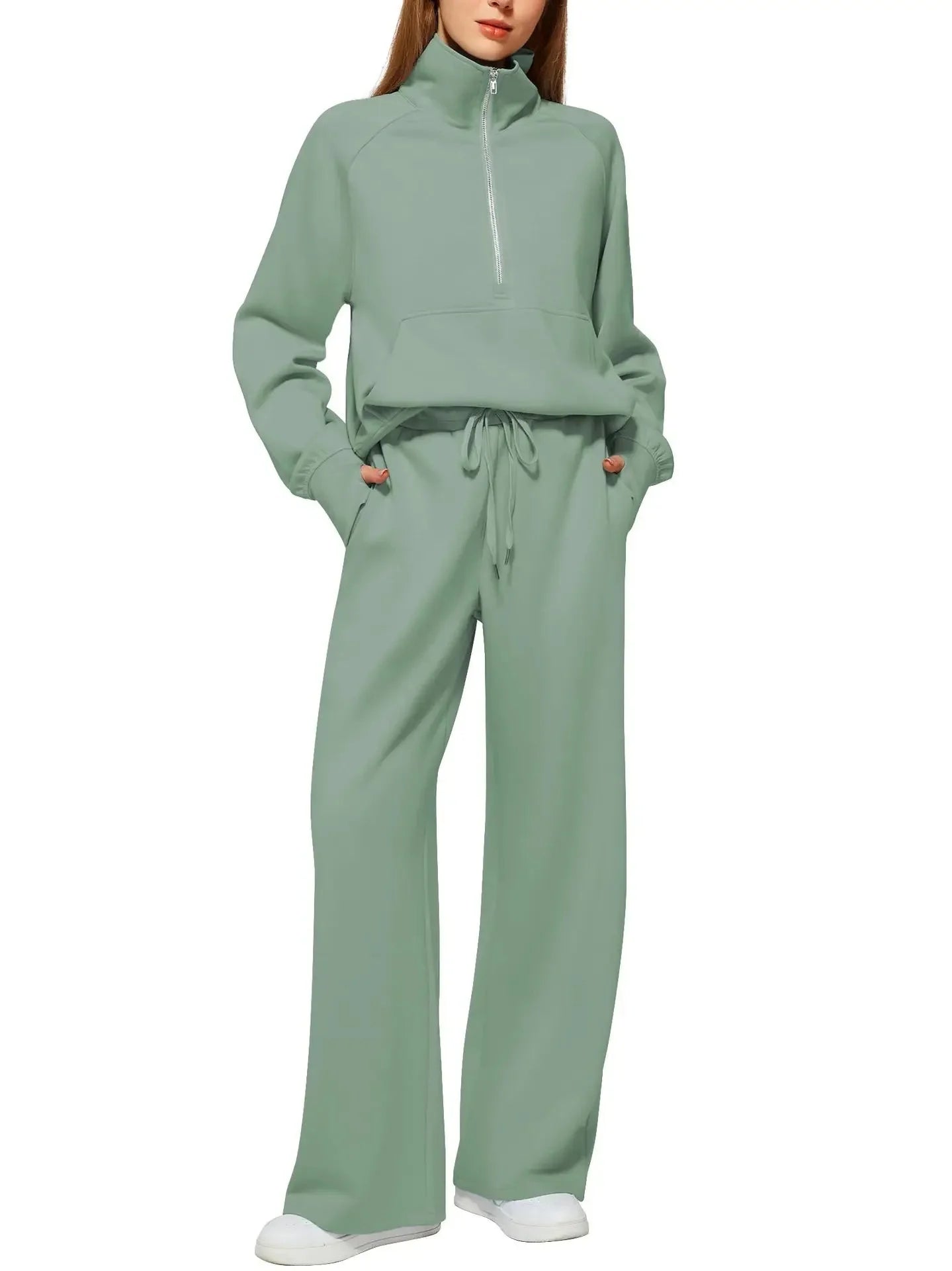 2025 Women's Style 2-Piece Set Oversized Zippered Ultra-Wide Leg Sweatpants Casual Suit Coat and Shorts