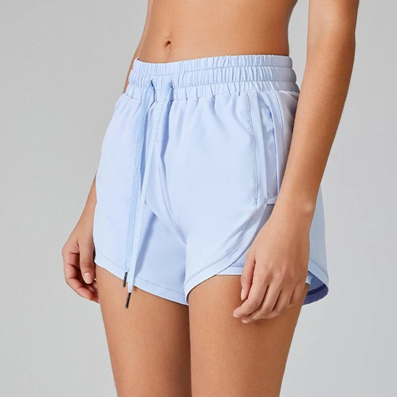 Summer Women's Running Yoga Shorts Elastic High Waist Double Layer Shorts Breathable Quick Dry Outdoor Pilates Sport shorts🏃🏻‍
