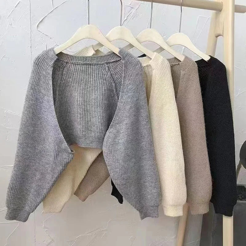 Women Autumn Versatile Knitted Short Cardigan Sweater Shawl Korean Fashionable Women's Top