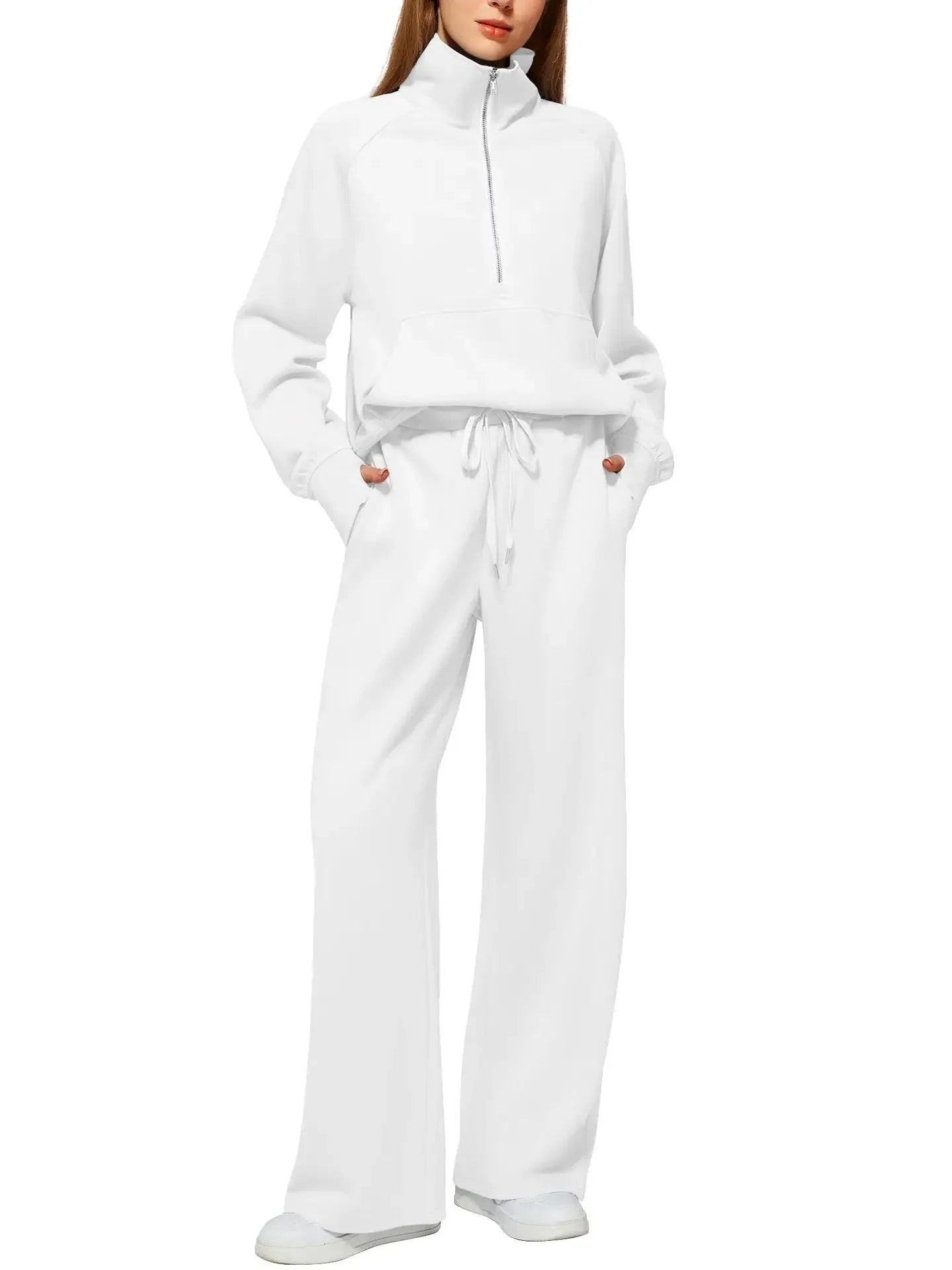 2025 Women's Style 2-Piece Set Oversized Zippered Ultra-Wide Leg Sweatpants Casual Suit Coat and Shorts