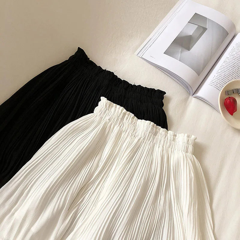 Solid Chiffon Summer Shorts Skirt Women Fashion Elastic Waist Pleated Mini Skirt Casual Beach Faldas Saias