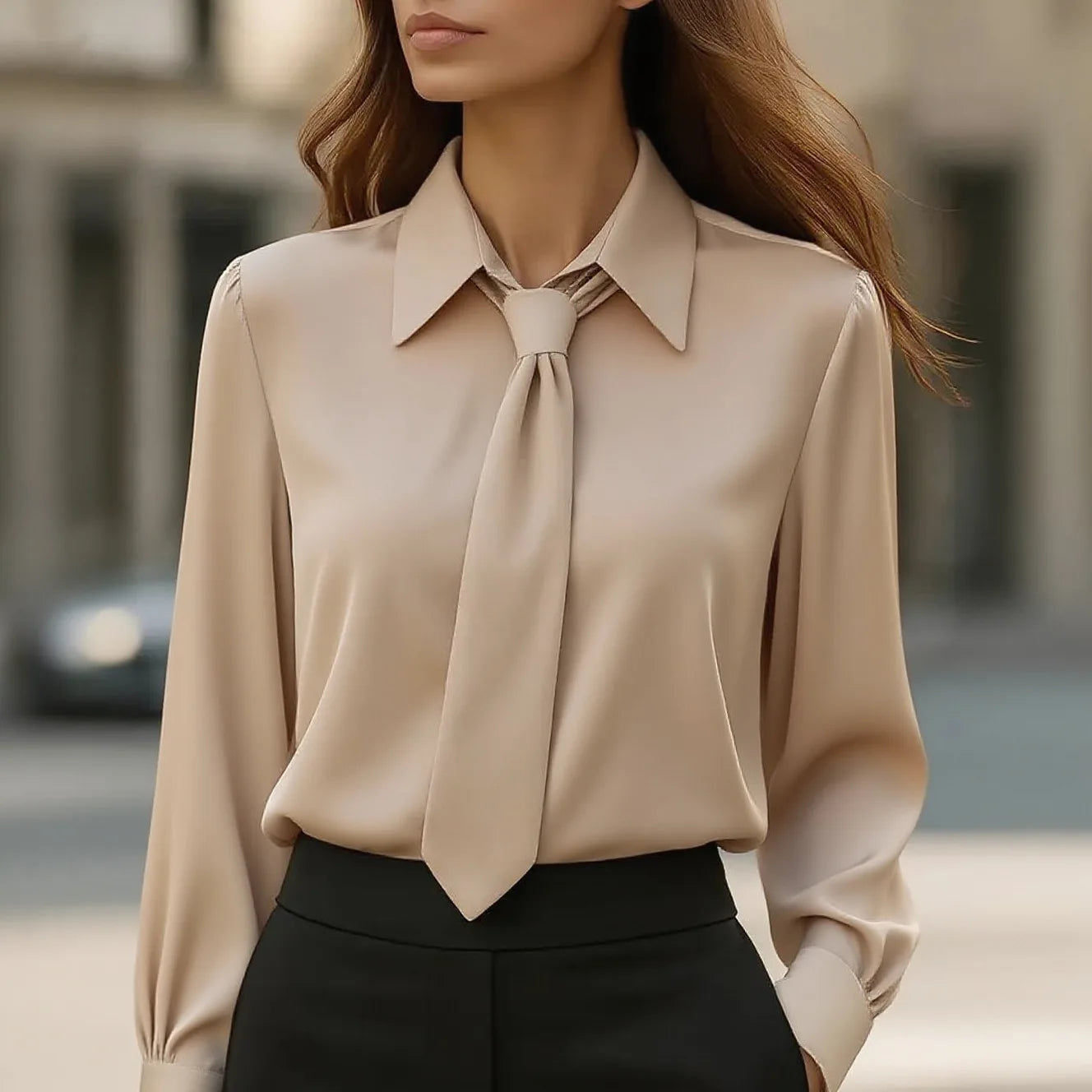 2025 New Spring Autumn Professional Shirt Fashion Casual Solid Color Long Sleeve Blouse with Tie Shirt Women's Office Clothing