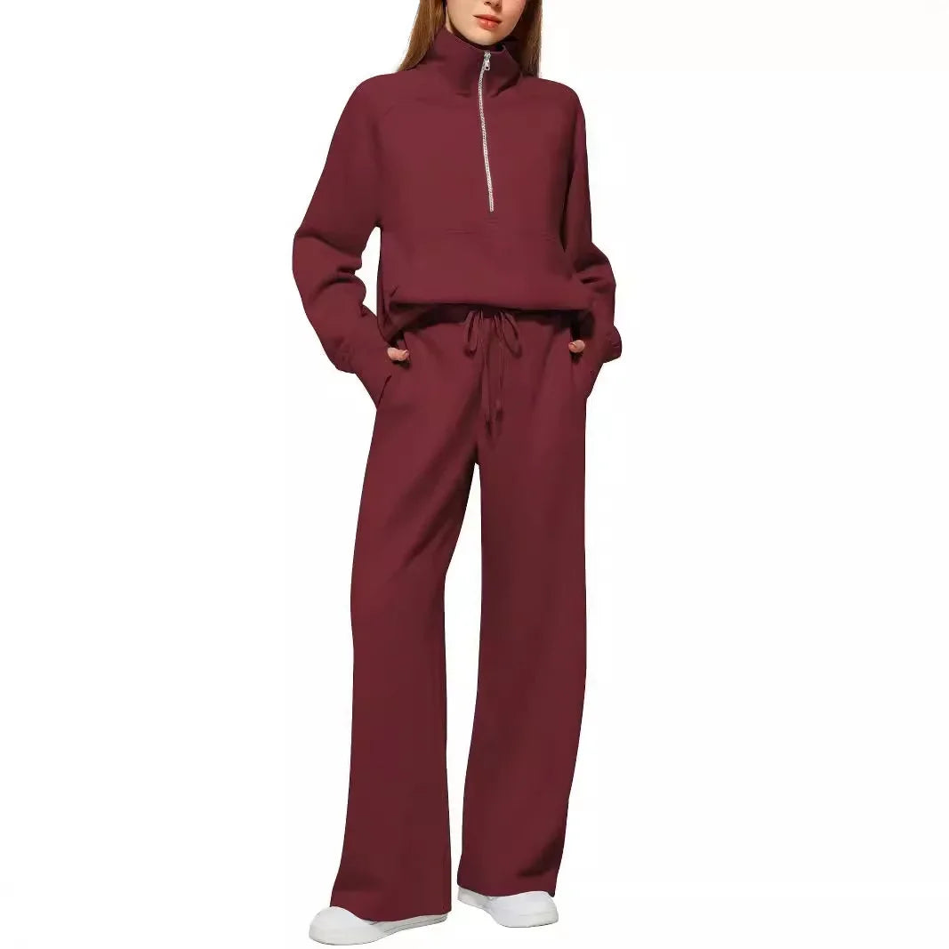 2025 Women's Style 2-Piece Set Oversized Zippered Ultra-Wide Leg Sweatpants Casual Suit Coat and Shorts