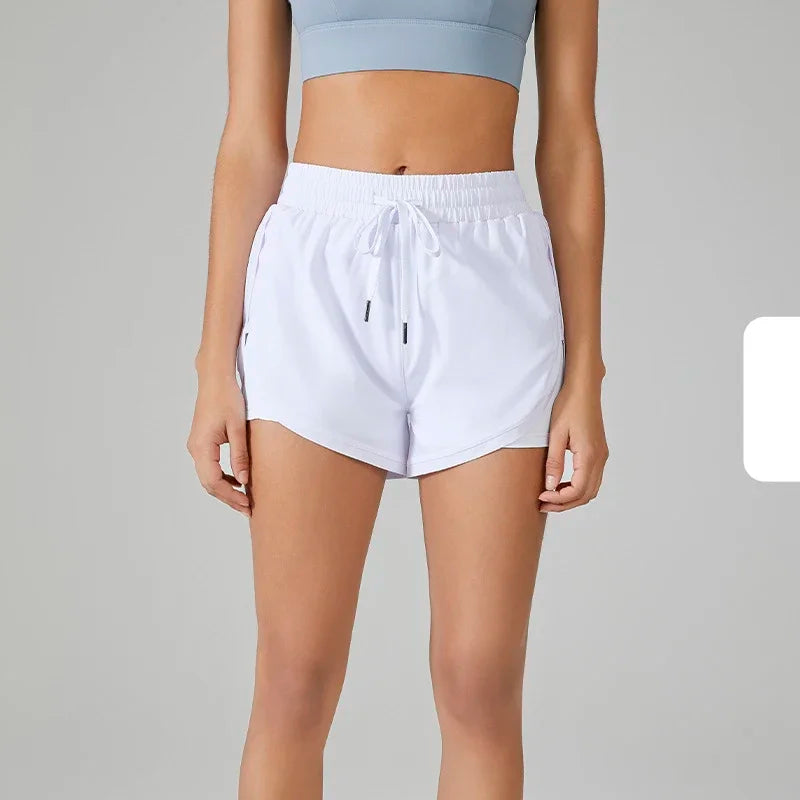Summer Women's Running Yoga Shorts Elastic High Waist Double Layer Shorts Breathable Quick Dry Outdoor Pilates Sport shorts🏃🏻‍