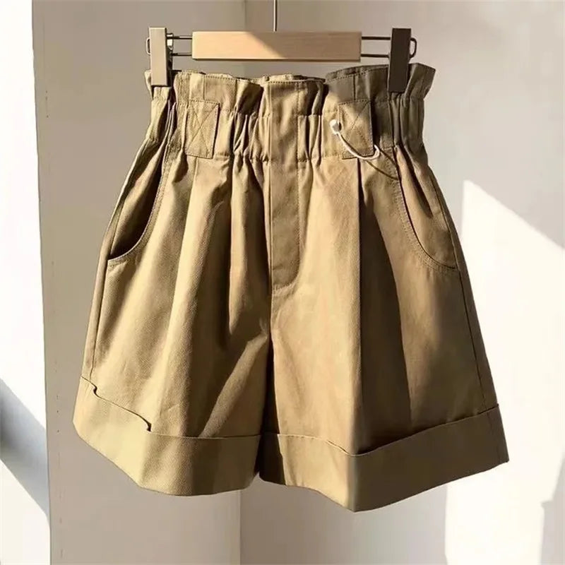Women's Shorts Solid Color High Waisted Elastic Shorts Elastic Waist Wide Leg Casual Short Pants 2025 News