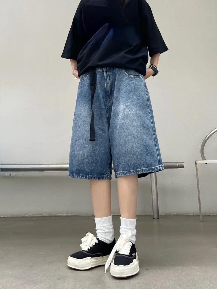 2025 Y2k Retro Women Low Rise Jorts Brushed Black Wash Cropped Baggy Jeans Wide Leg Frayed Denim Short Pants Fashion